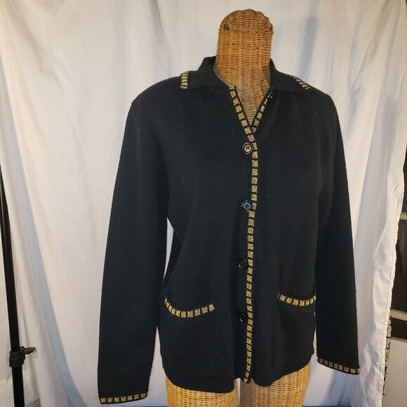 Karen Lessly Black Knit Blazer w/ Gold Trim Size S - Picture 1 of 5